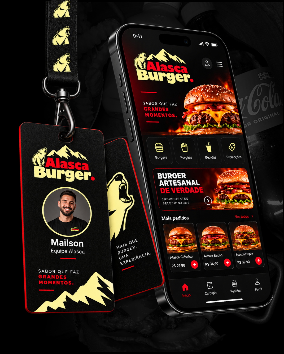 Aplicação da identidade visual da Alaska Burger