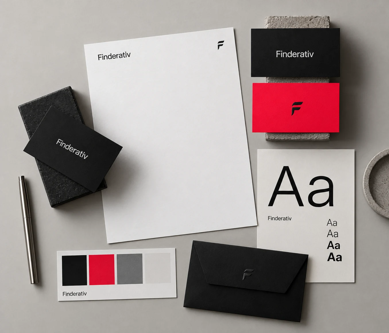 Composição ilustrativa de papelaria e identidade visual