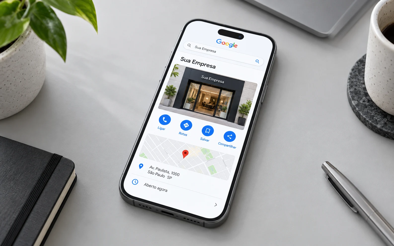 Ilustração de perfil empresarial no Google em smartphone